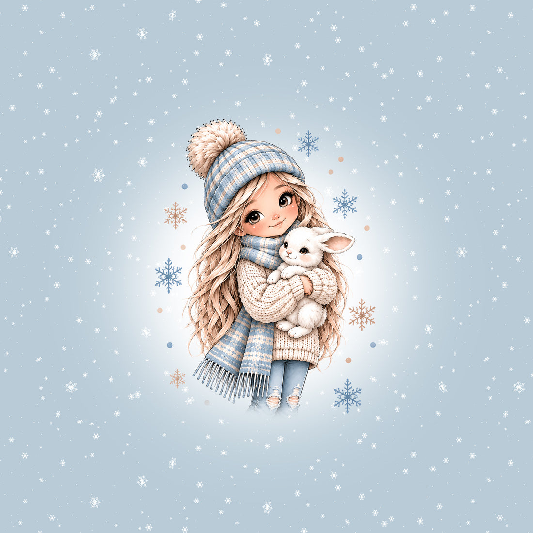 VORBESTELLUNG!! 70cm!! Blue Bunny Girl Panel Bio Sweat *Cutie Winter Neutrals Serie* - Staghorn Eigenproduktion