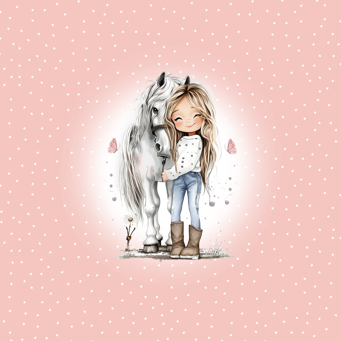 VORBESTELLUNG!! 70cm!! Rosa Pony Girl Jersey Panel *Horse Love 2026 Serie* - Staghorn Eigenproduktion