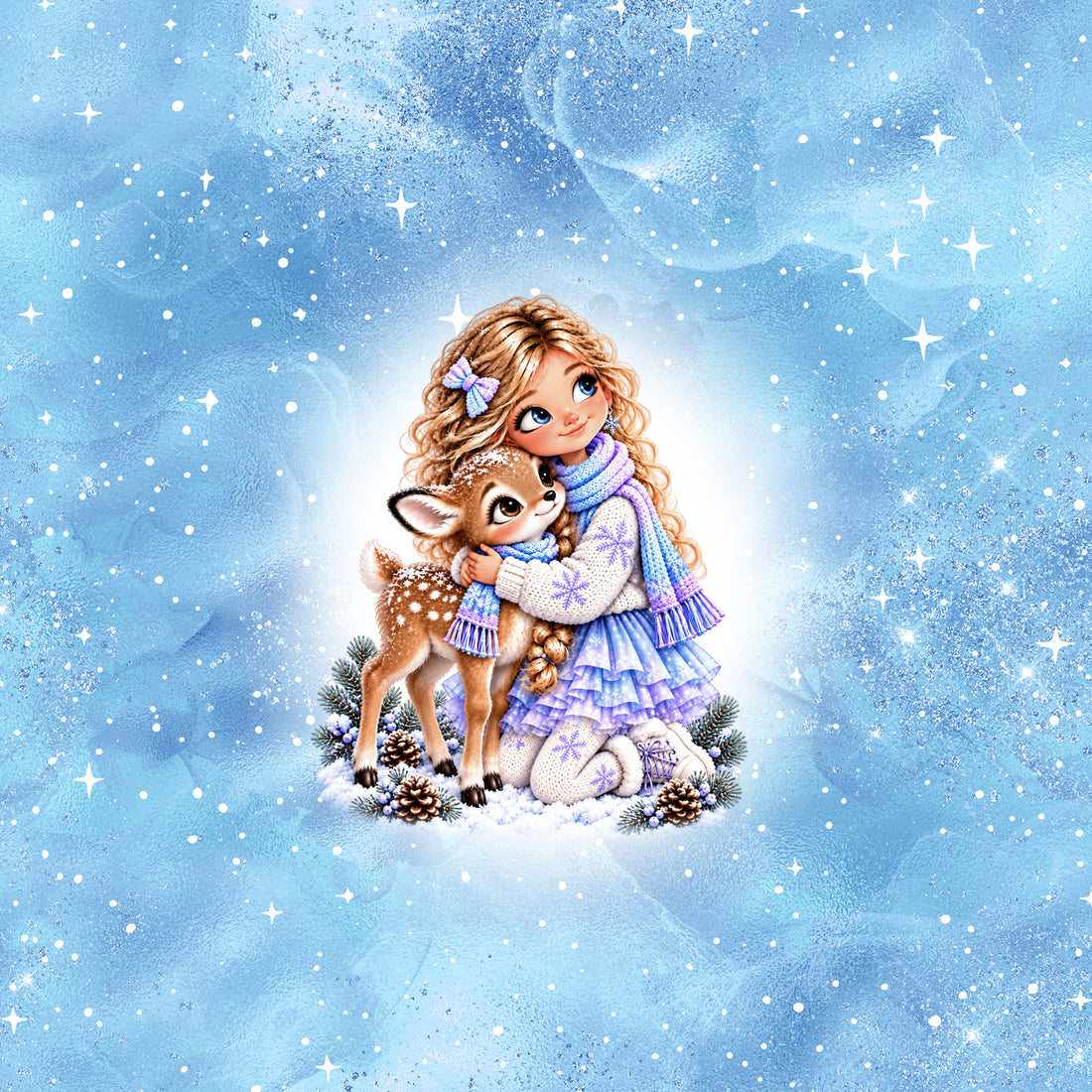 VORBESTELLUNG!! 70cm!! Winter Girl &amp; Cutie Deer Panel Bio Sweat *Winter Serie 2026* - Staghorn Eigenproduktion