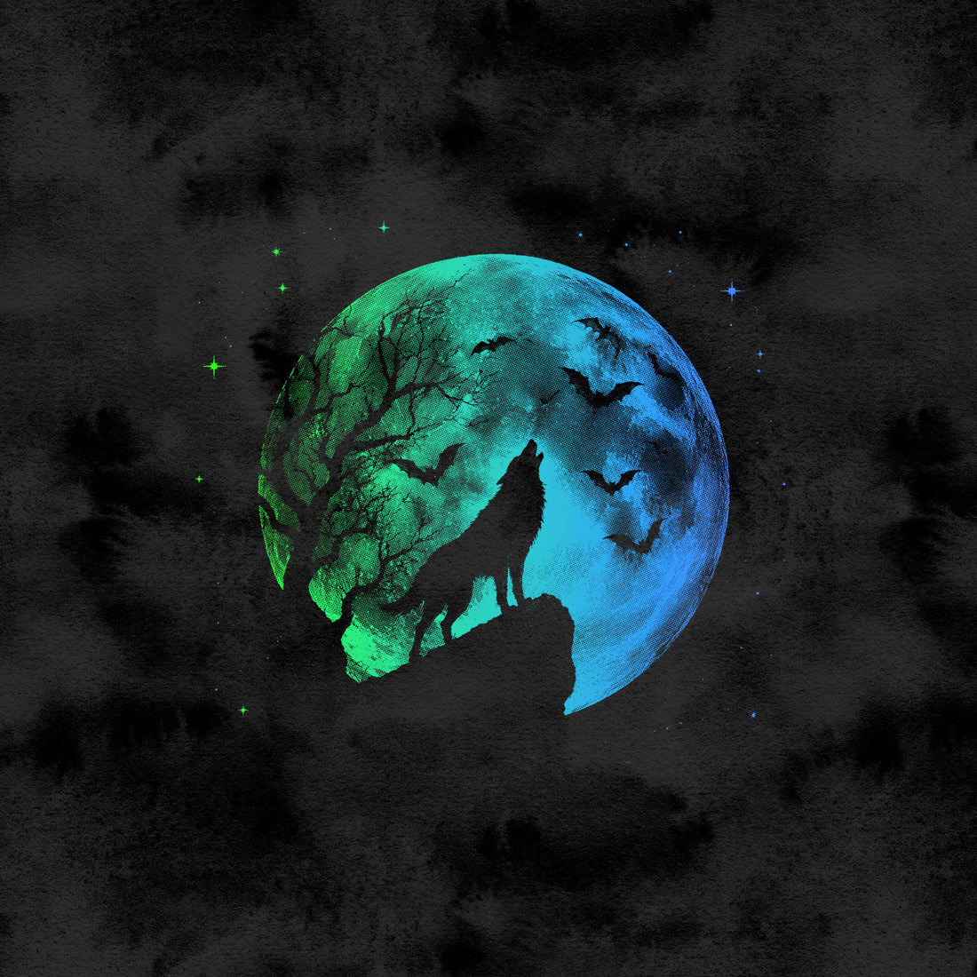 VORBESTELLUNG!! 70cm!! Moon Wolf Blue Green Panel Bio Sweat *Halloween Jungs 2026 Serie* - Staghorn Eigenproduktion