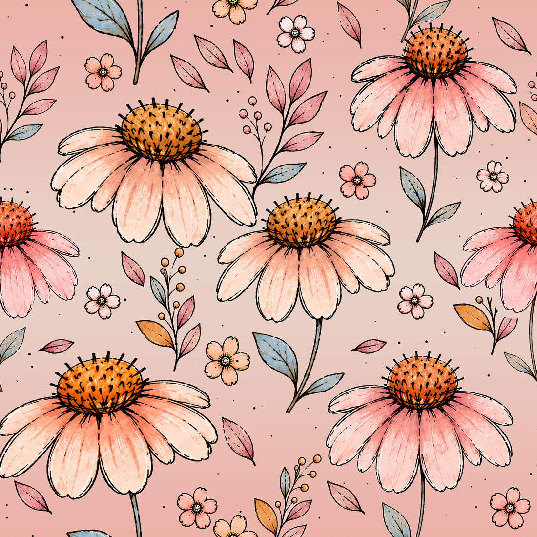 VORBESTELLUNG!! Herbst Blumen Verlauf Beige Bio Sweat *Design Days* - Staghorn Eigenproduktion
