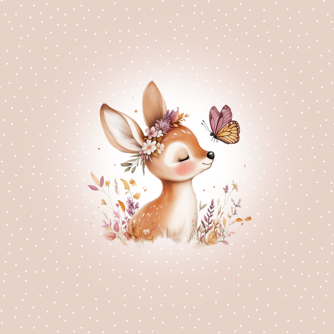 70cm!! Watercolor Deer Beige Panel Sweat *Cutie Herbst 2026 Serie* - Staghorn Eigenproduktion