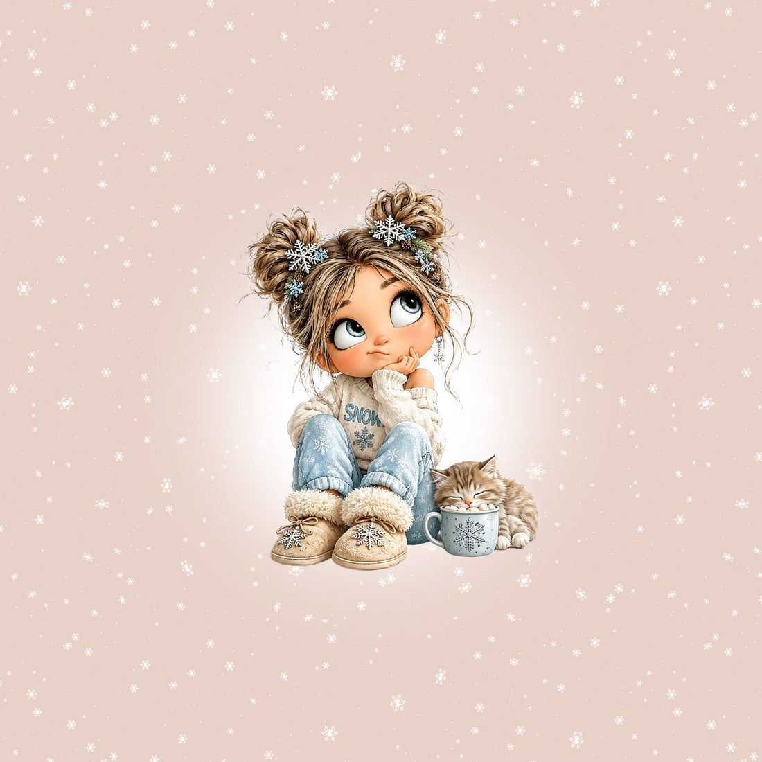 Kitty Cat Girl Panel – Cutie Winter Neutrals Serie