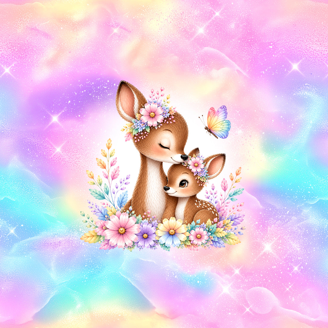 70cm!! Mama &amp; Baby Deer Panel Jersey *Bunter Herbst Serie* - Staghorn Eigenproduktion