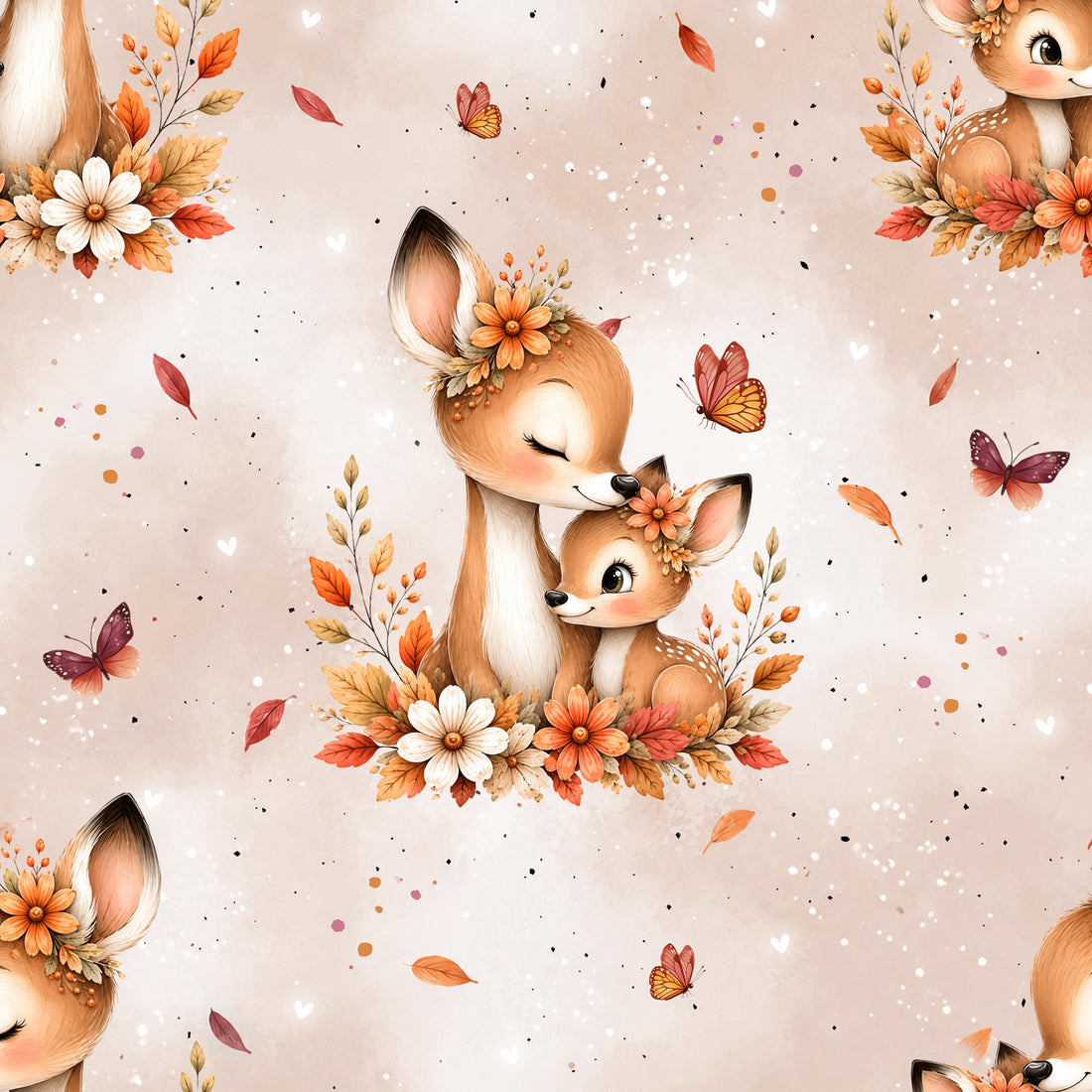 Mama &amp; Baby Girl Deer Allover Sweat *Cutie Herbst 2026 Serie* - Staghorn Eigenproduktion