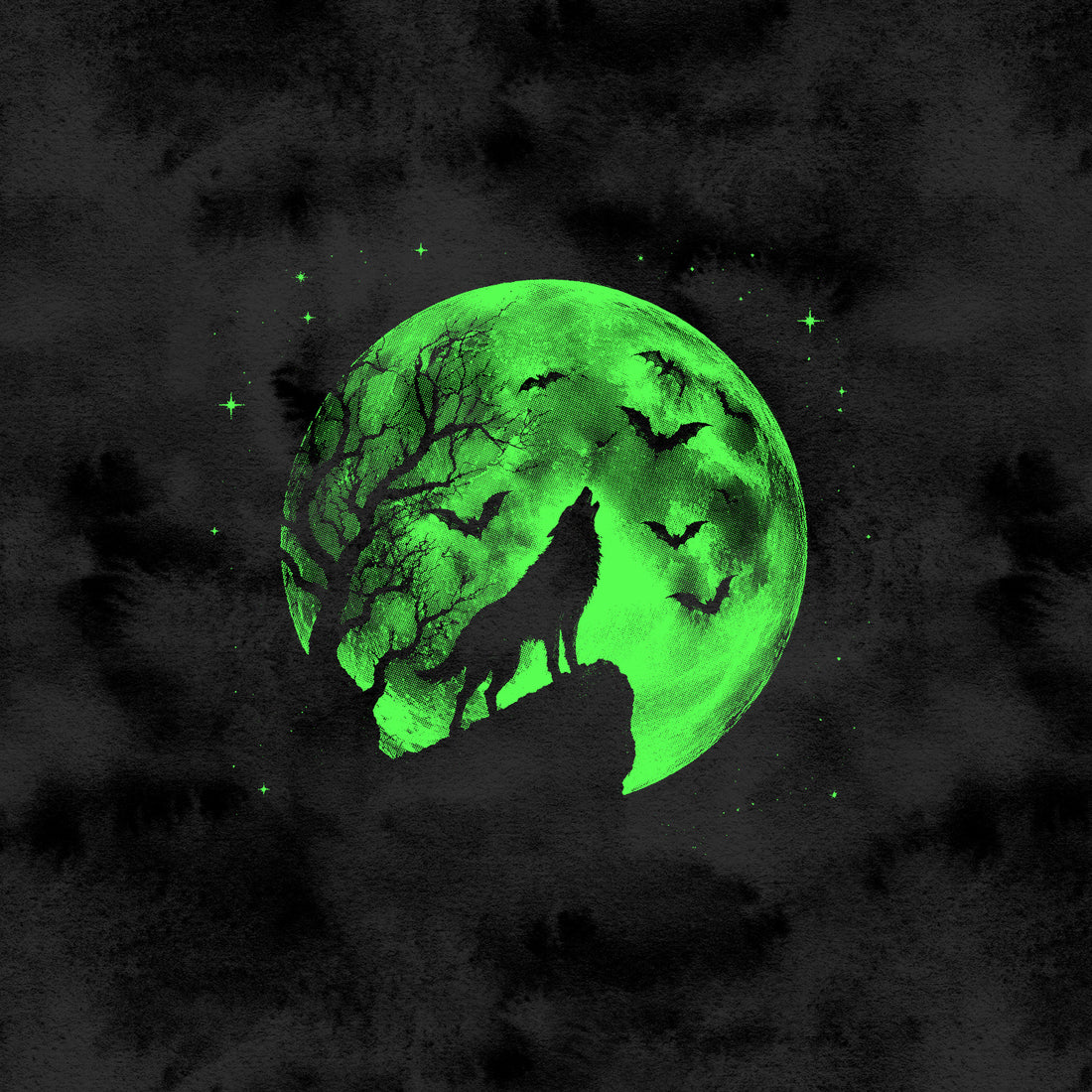 VORBESTELLUNG!! 70cm!! Green Moon Wolf Panel Bio Sweat *Halloween Jungs 2026 Serie* - Staghorn Eigenproduktion