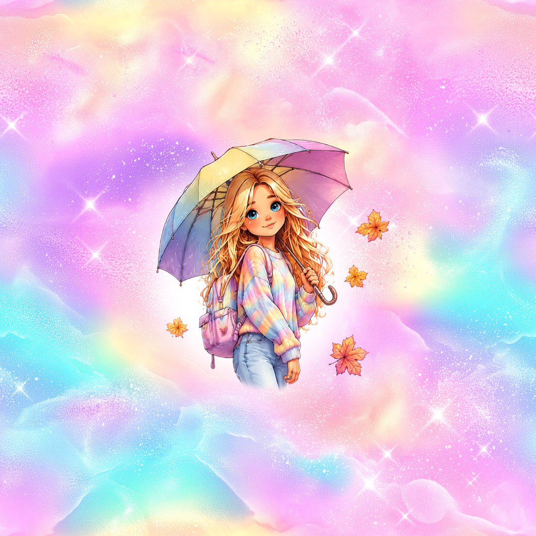 70cm!! Regenschirm Girl Panel Jersey *Bunter Herbst Serie* - Staghorn Eigenproduktion