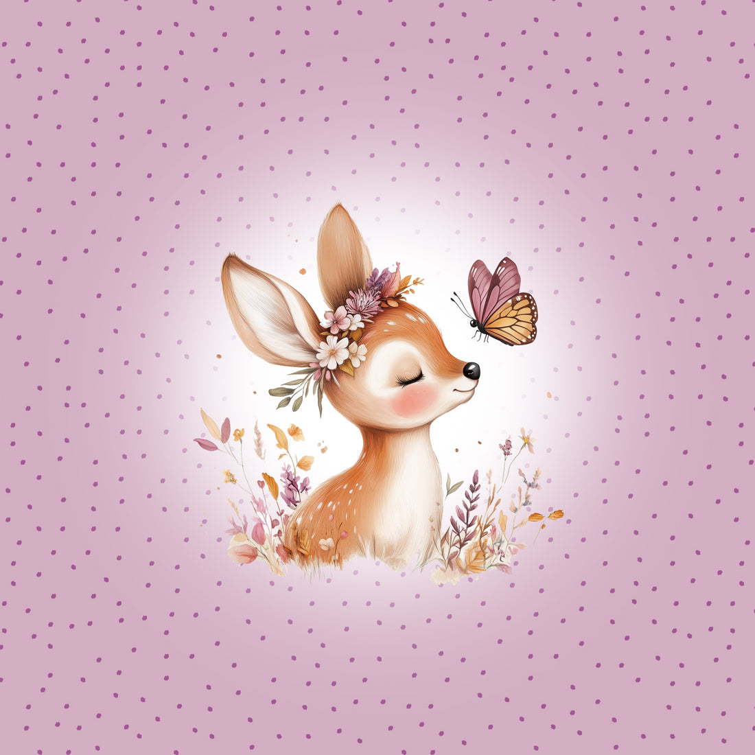 70cm!! Cutie Deer Flieder Panel Sweat *Cutie Herbst 2026 Serie* - Staghorn Eigenproduktion
