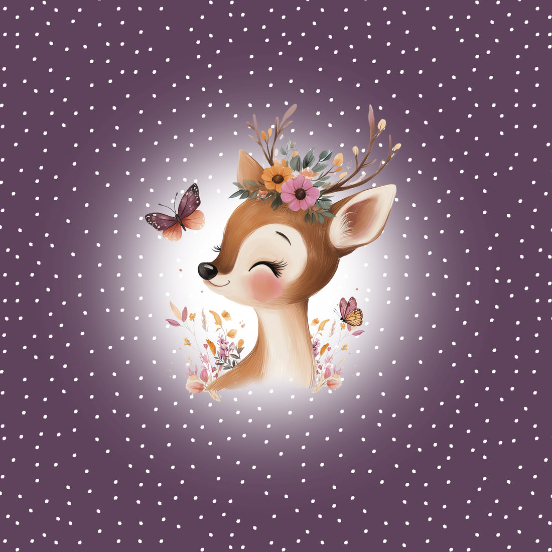 VORBESTELLUNG!! 70cm!! Watercolor Deer Purple Panel Jersey *Cutie Herbst 2026 Serie* - Staghorn Eigenproduktion