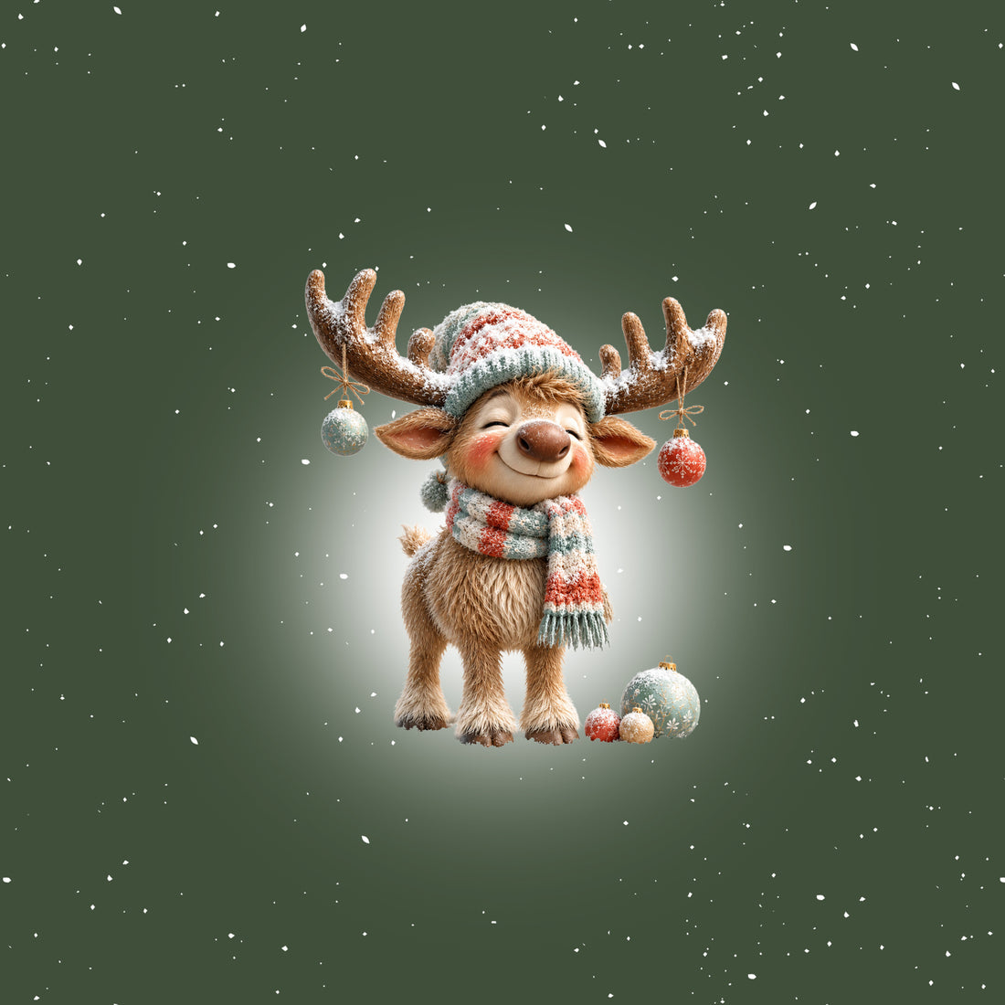 Reindeer Green Christmas Panel