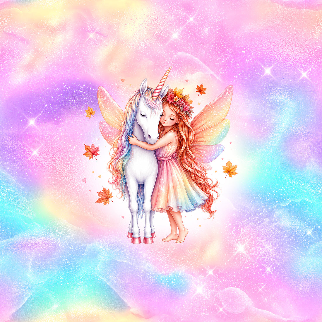 70cm!! Herbst Unicorn Girl Panel Jersey *Bunter Herbst Serie* - Staghorn Eigenproduktion