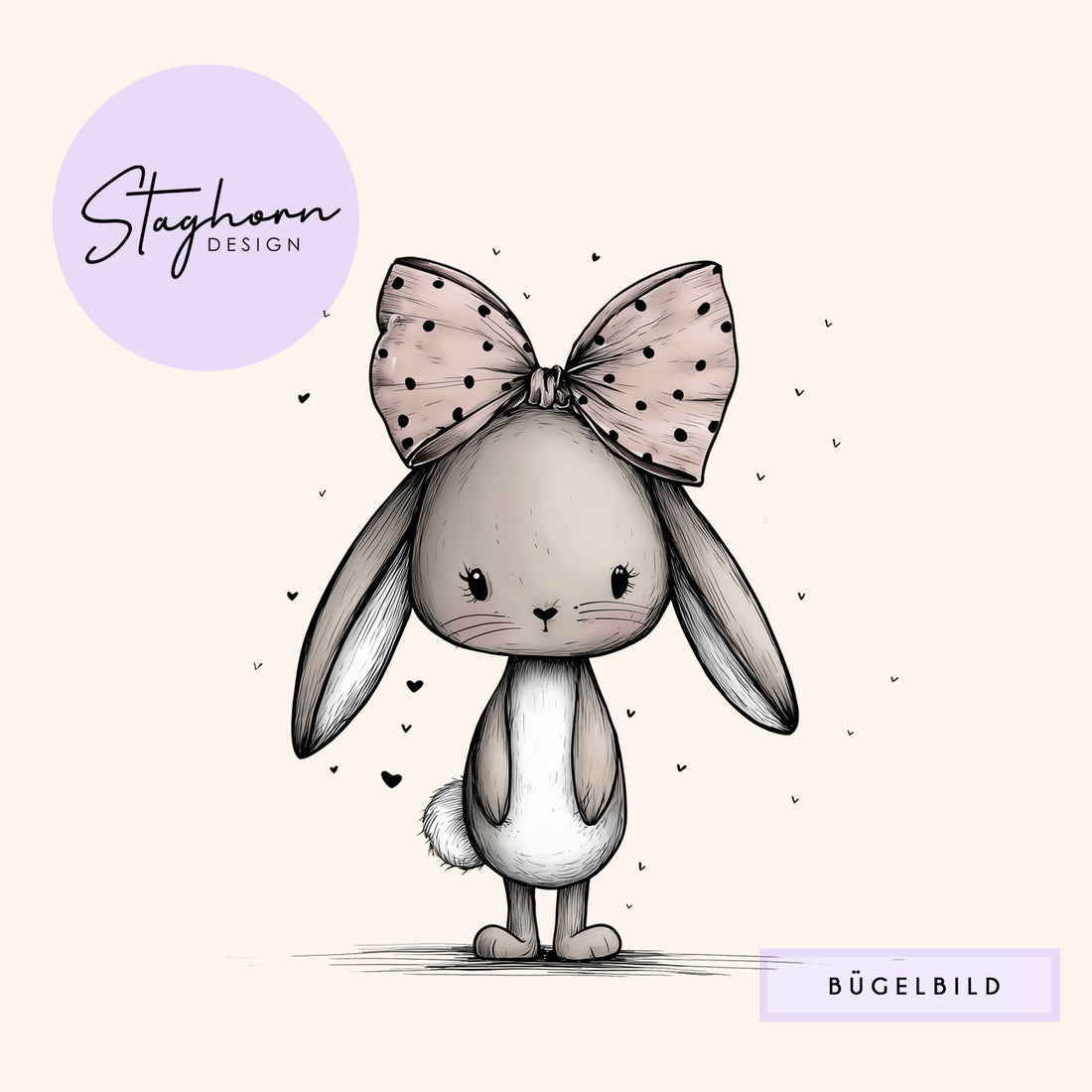 NEU!!! Bügelbild *Cutie Bunny mit Schleife* Staghorn exklusiv Eigenproduktion