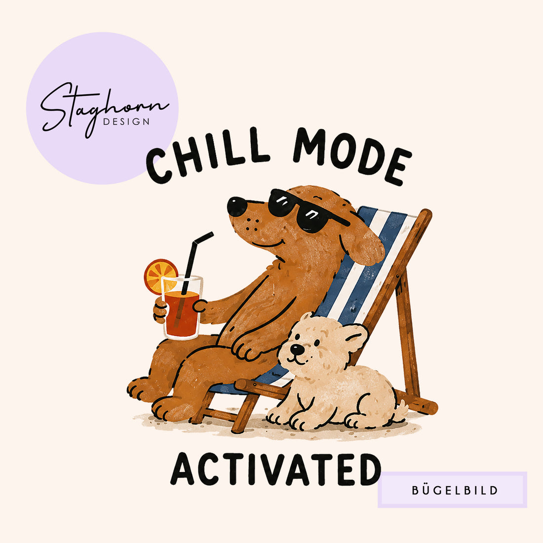 NEU!!! Bügelbild *Chill Mode* Staghorn exklusiv Eigenproduktion
