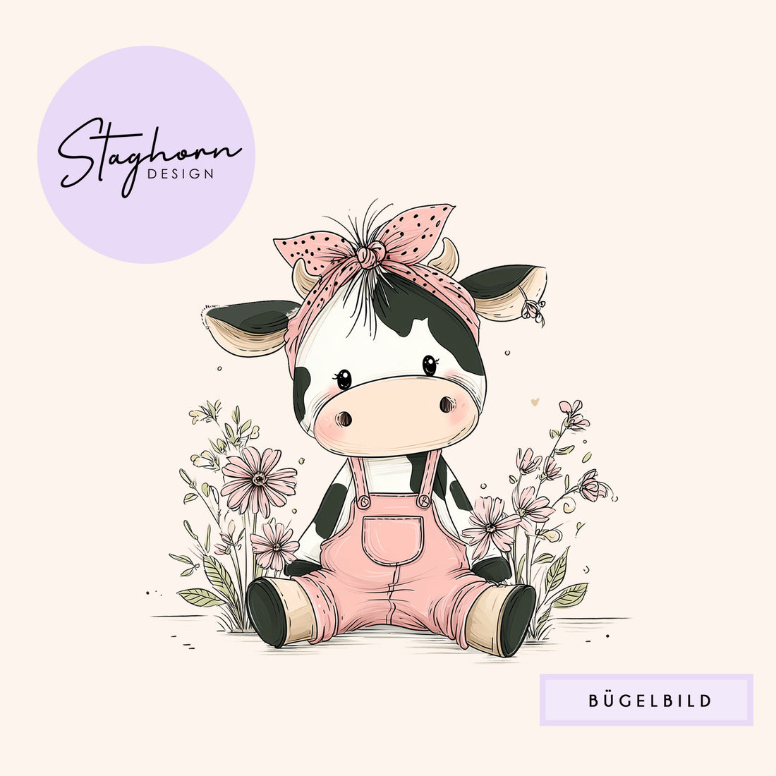 NEU!!! Bügelbild *Cutie Cow Rosa* Staghorn exklusiv Eigenproduktion