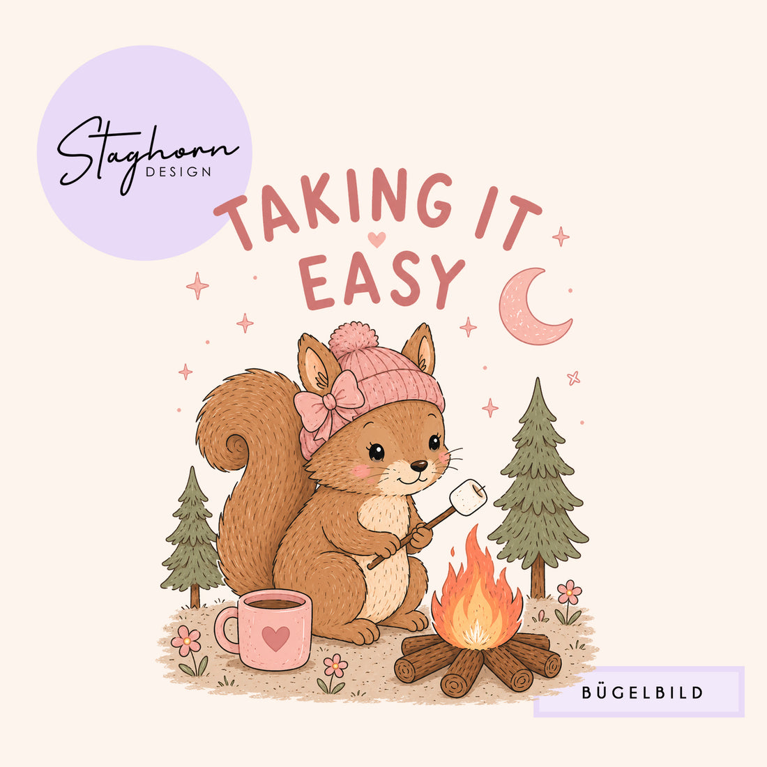 NEU!!! Bügelbild *Taking It Easy Girl* Staghorn exklusiv Eigenproduktion