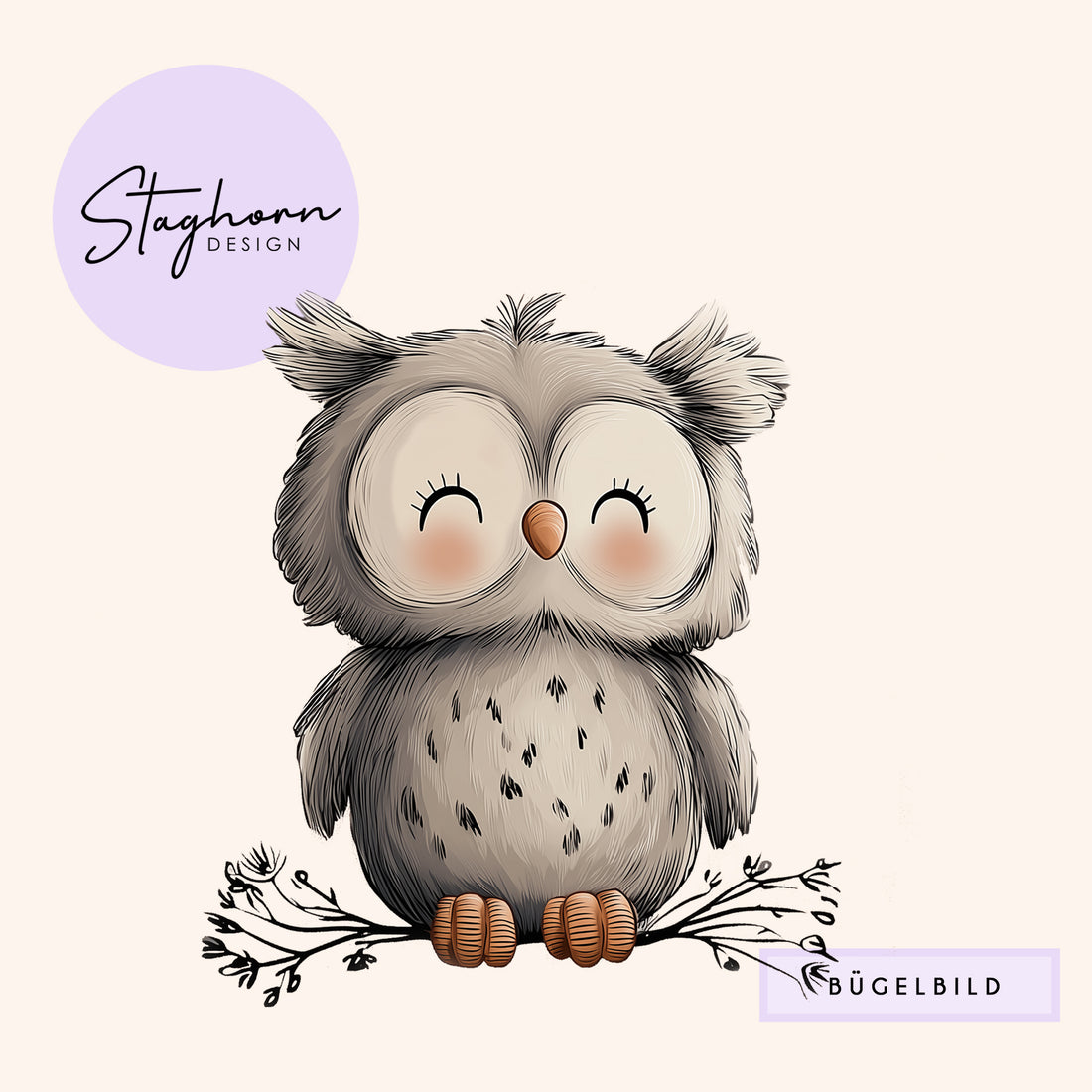 NEU!!! Bügelbild *Eule* Staghorn exklusiv Eigenproduktion