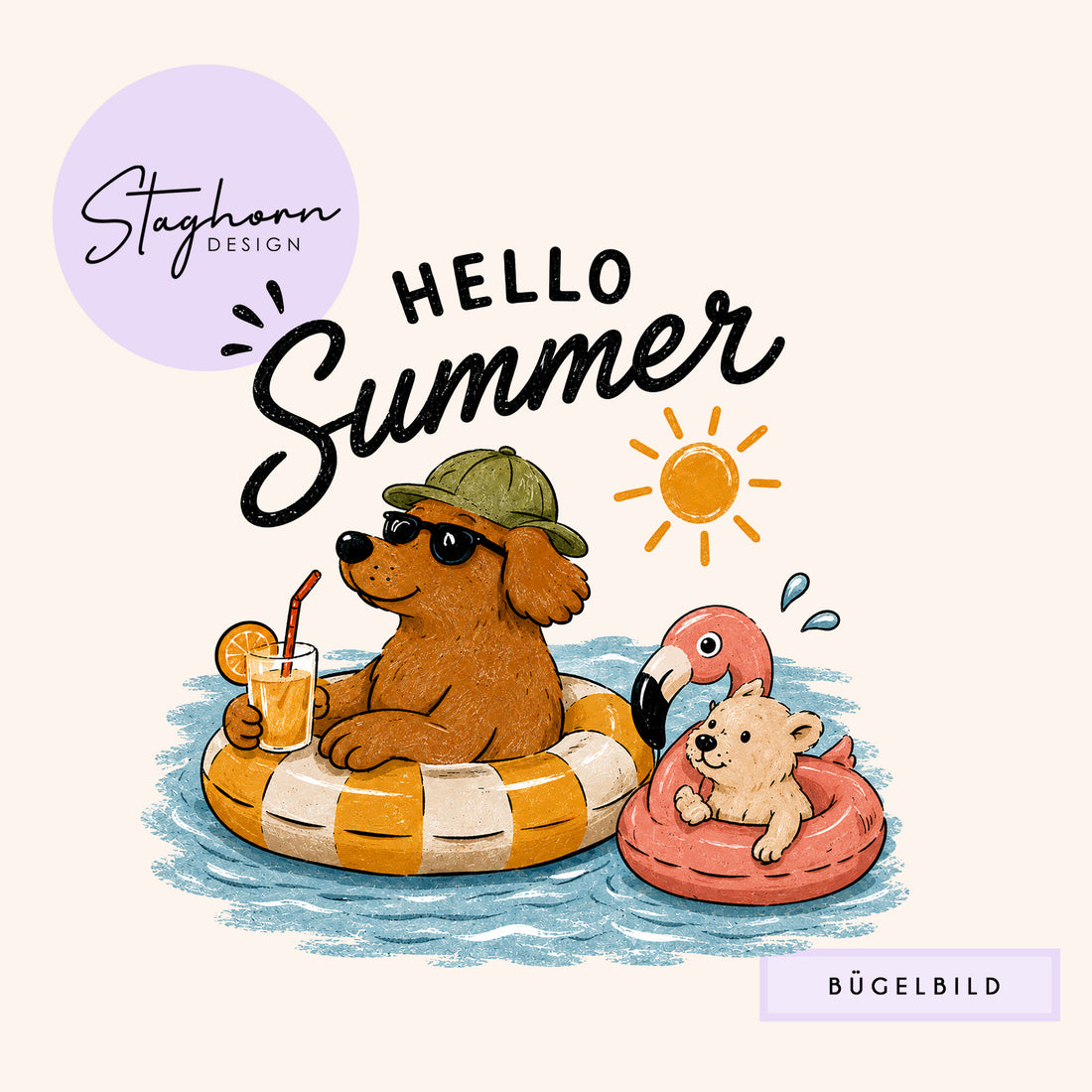 NEU!!! Bügelbild *Hello Summer* Staghorn exklusiv Eigenproduktion