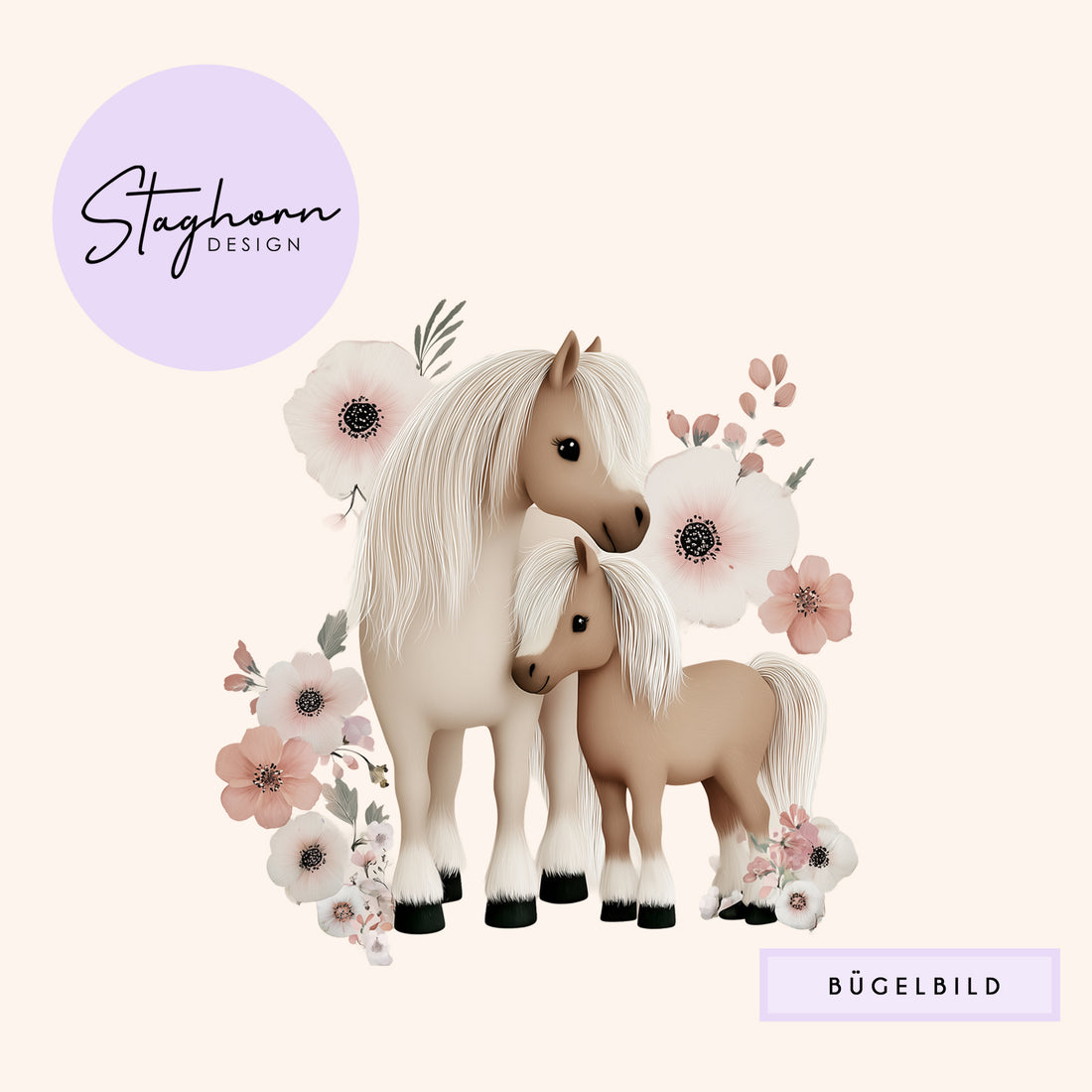NEU!!! Bügelbild *Pony Family* Staghorn exklusiv Eigenproduktion