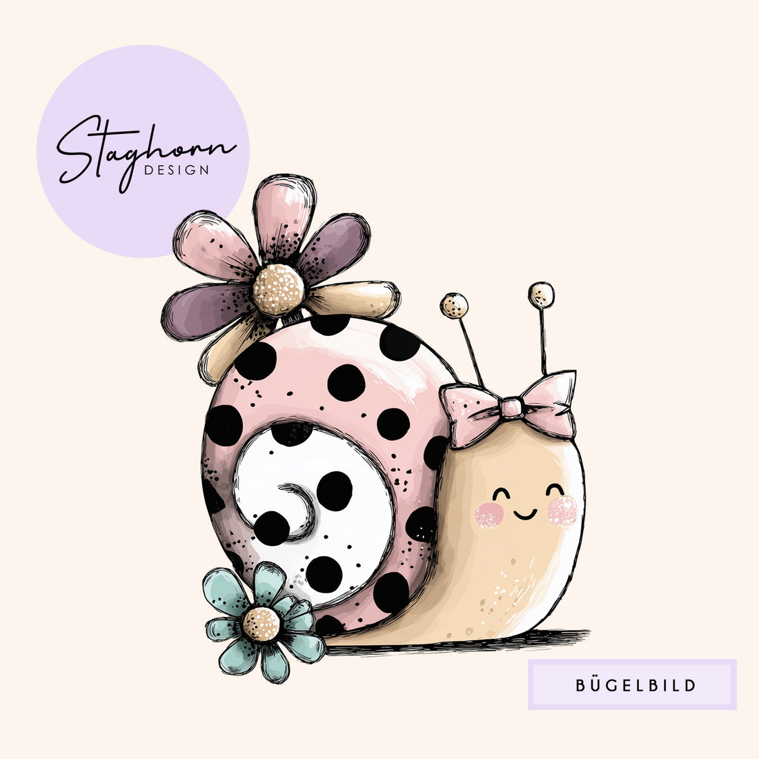 NEU!!! Bügelbild *Bunte Schnecke* Staghorn exklusiv Eigenproduktion