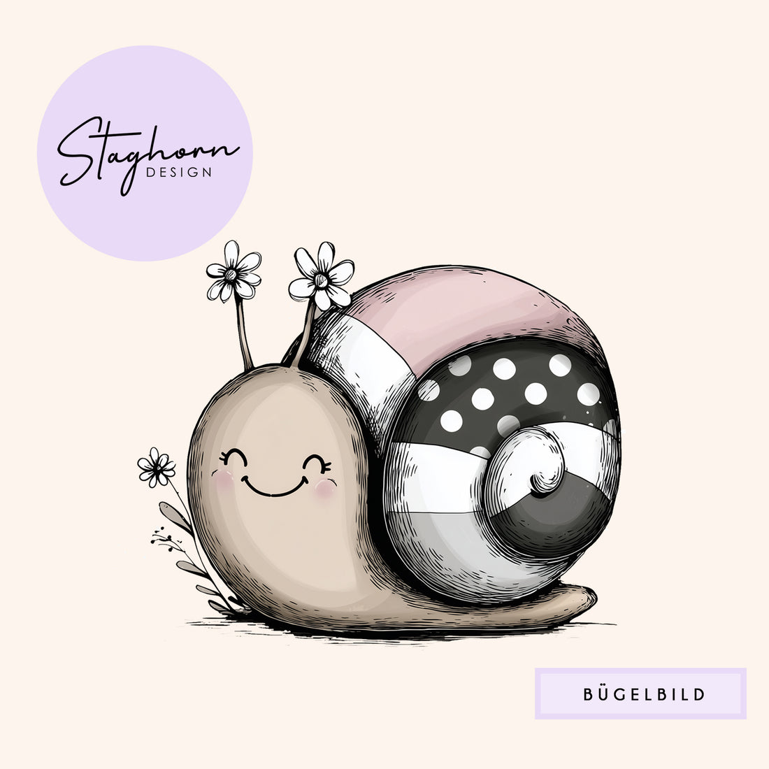 NEU!!! Bügelbild *Cutie Schnecke* Staghorn exklusiv Eigenproduktion