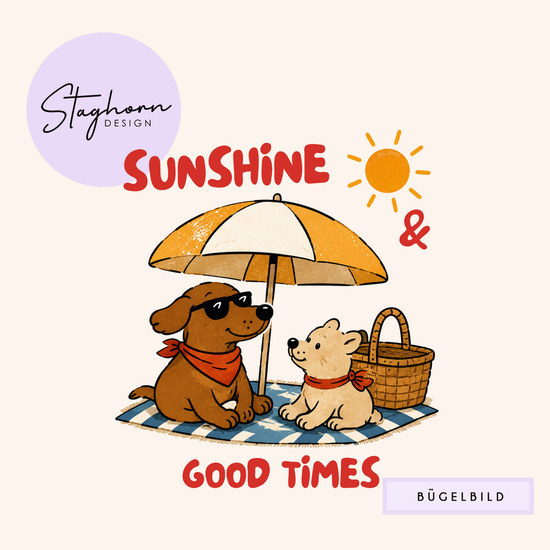 NEU!!! Bügelbild *Sunshine &amp; Good Times* Staghorn exklusiv Eigenproduktion
