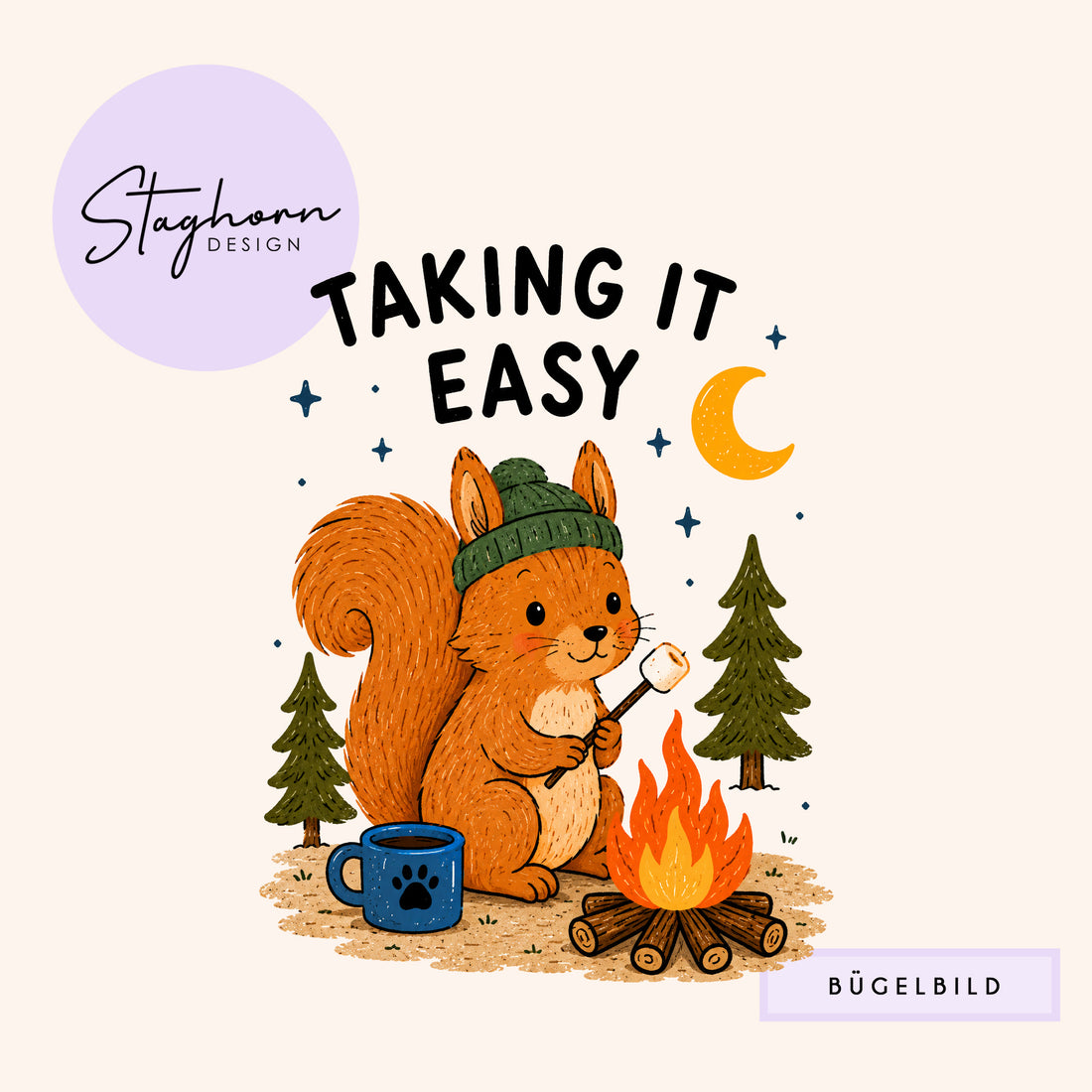 NEU!!! Bügelbild *Taking it easy Eichhörnchen* Staghorn exklusiv Eigenproduktion