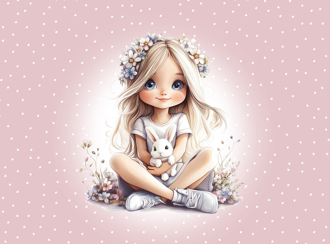 *70cm!!! Blond Bunny Girl Rose Panel* Bio Jersey Panel *Ostern 2026 Serie* Eigenprod