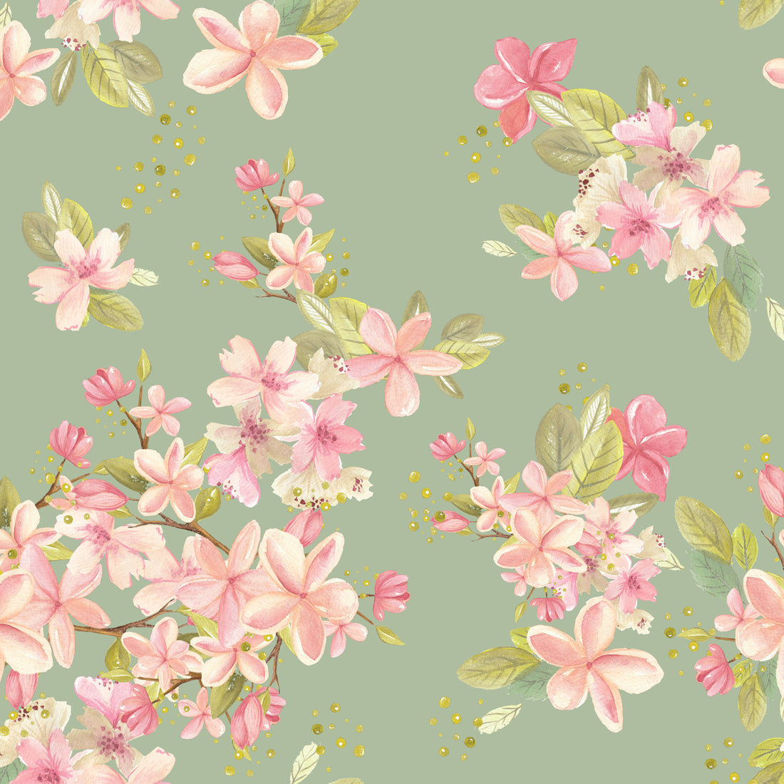*Cherry Blossoms Green* Bio Jersey *Spring Fling Serie* Staghorn Eigenproduktion