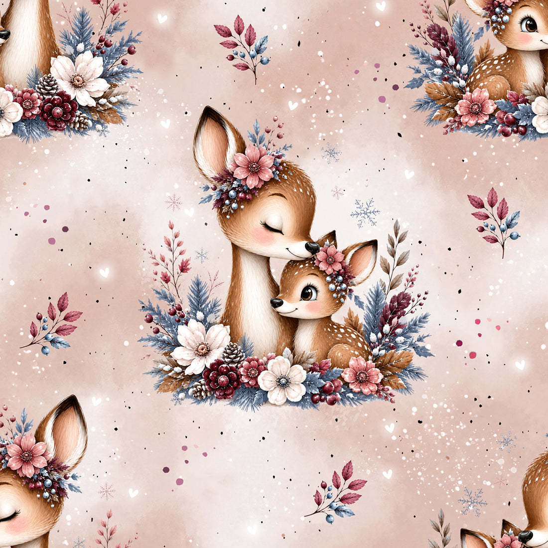 VORBESTELLUNG!! Winter Deer Allover Beige Bio Sweat *Winter 2026 Serie* - Staghorn Eigenproduktion