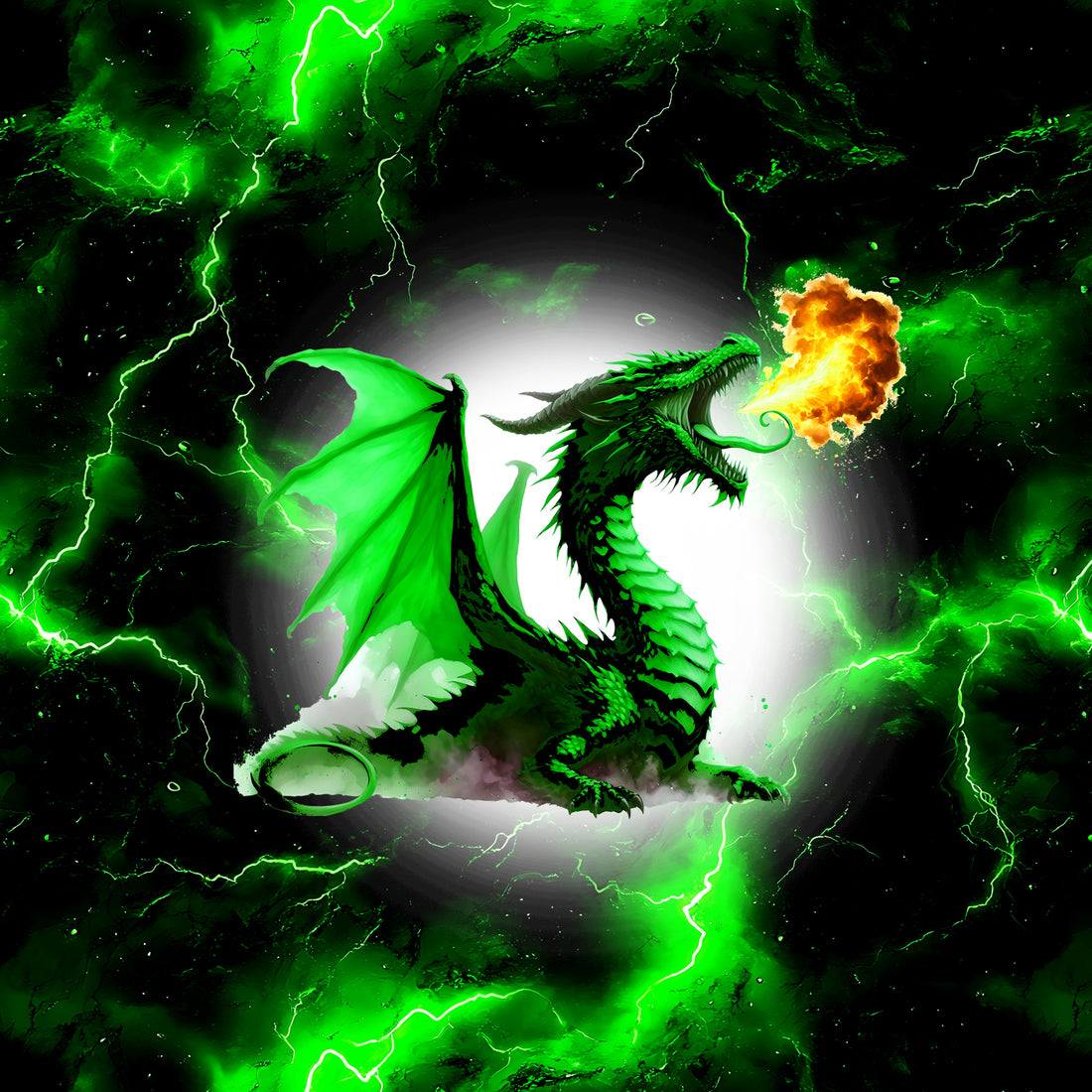 VORBESTELLUNG!! 70cm!! Lightning Dragon Panel Bio Jersey *Dragon Green Serie* - Staghorn Eigenproduktion