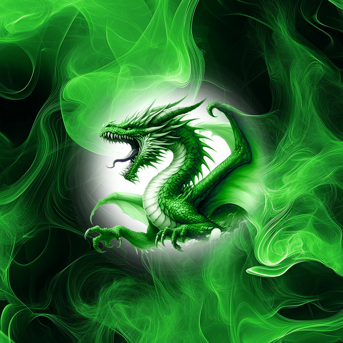 VORBESTELLUNG!! 70cm!! Smoke Dragon Panel Bio Jersey *Dragon Green Serie* - Staghorn Eigenproduktion