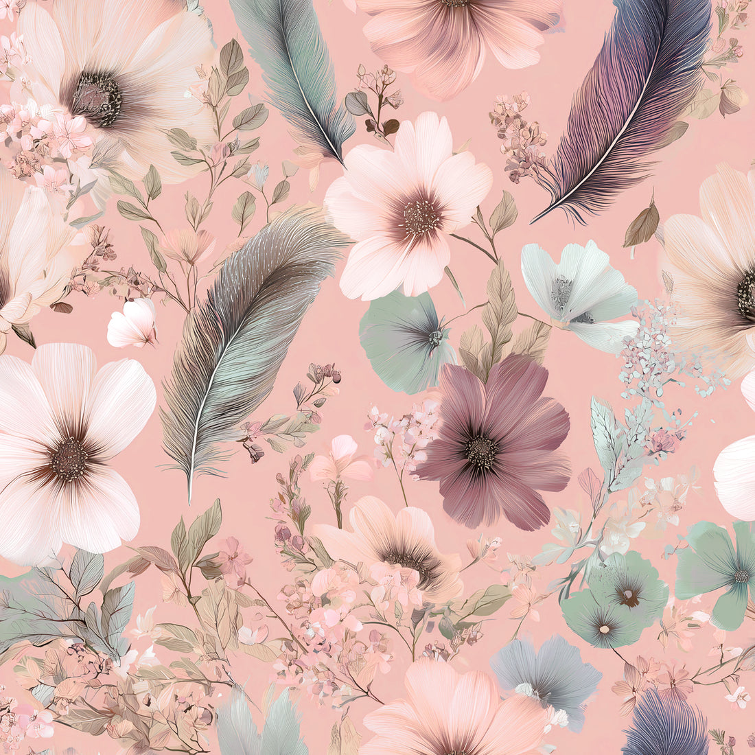 *Floral Feathers Rose* Bio Jersey *Spring Fling Serie* Staghorn Eigenproduktion