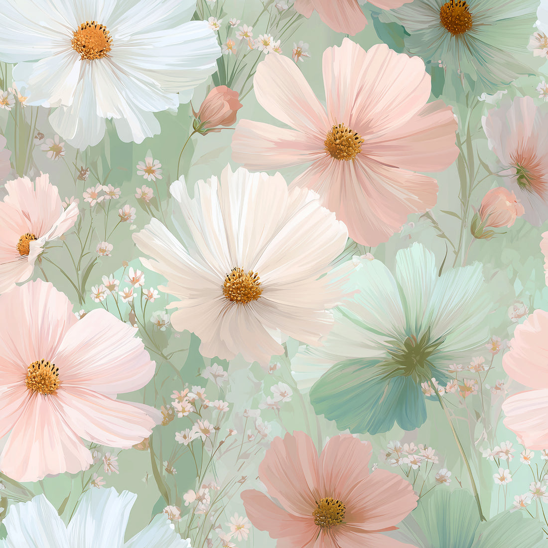 *Flower Love Zartes Grün* Bio Jersey *Spring Fling Serie* Staghorn Eigenproduktion