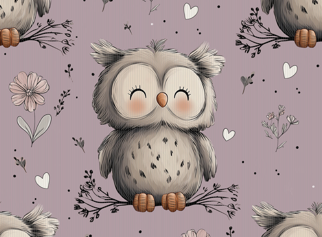 Cutie Owls Mauve Rib Jersey *Cutie Pies Serie* - Staghorn Eigenproduktion