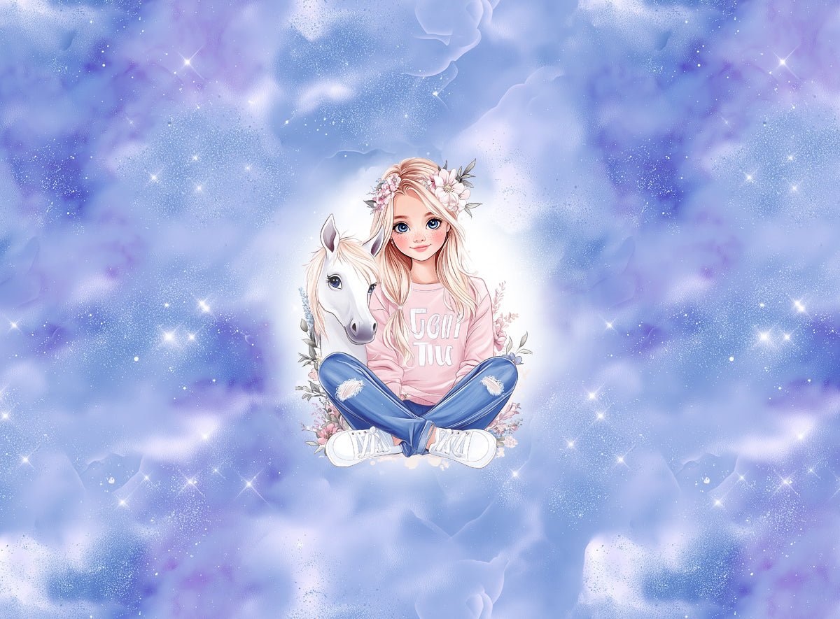 70cm!! *Horse Girl Blue Panel* Bio Jersey Panel *Einschulung 2026 Serie* Eigenproduk