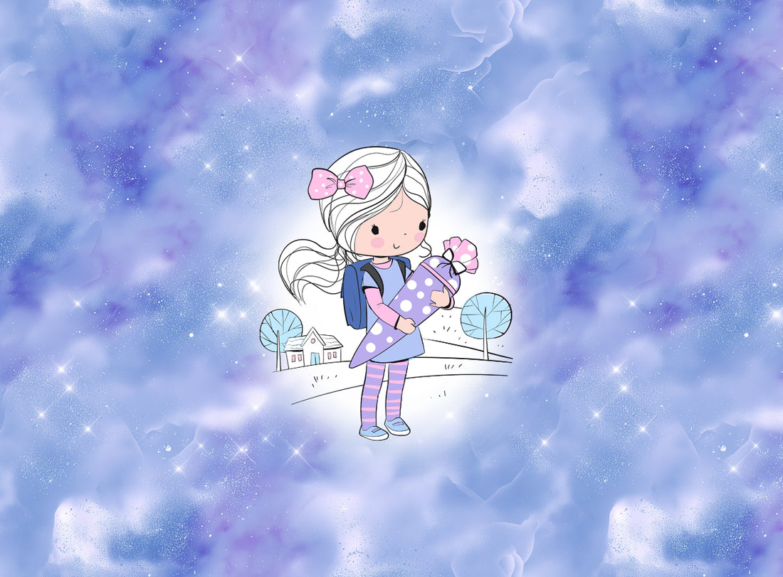 70cm!! *Schultüten Girl Blue Panel* Bio Jersey Panel *Einschulung 2026 Serie