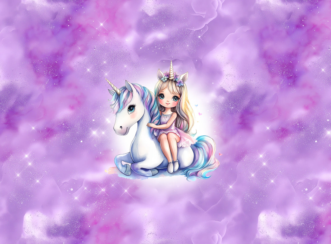 70cm!! *Unicorn Girl Flieder Lila Panel* Bio Jersey Panel *Einschulung 2026 Serie* E