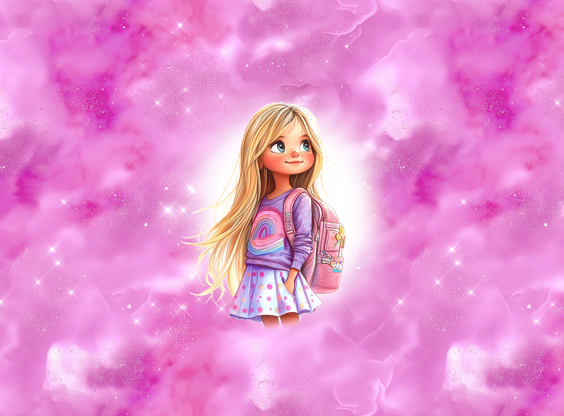 70cm!! *School Girl Blond Berry Lila Panel* Bio Jersey Panel *Einschulung 2026 Serie