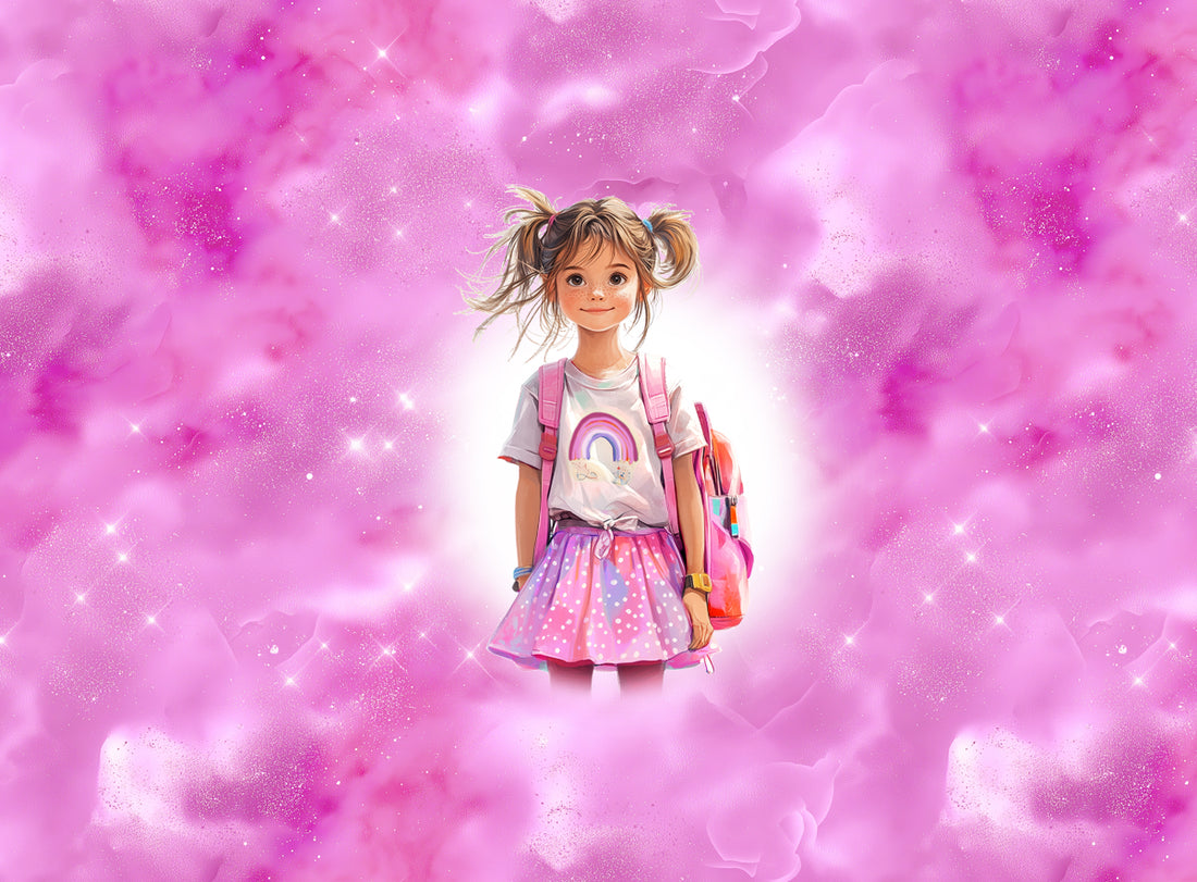 70cm!! *School Girl Brünette Berry Lila Panel* Bio Jersey Panel *Einschulung 2026 Se