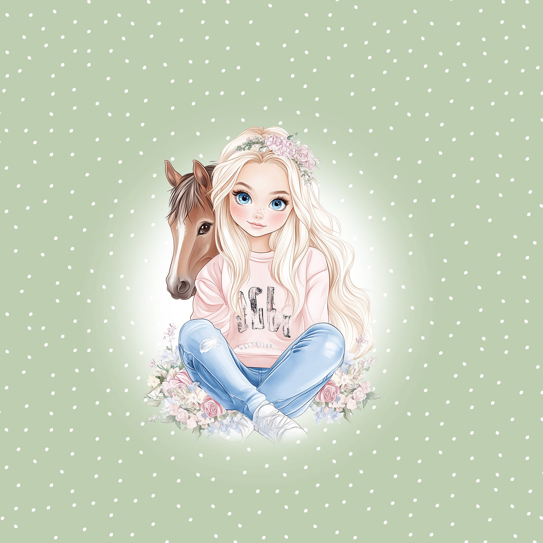 70cm!! Cutie Horse Girl Zartes Grün Panel Rose Bio Jersey *Spring Fling Serie* Staghorn Eigenproduktion