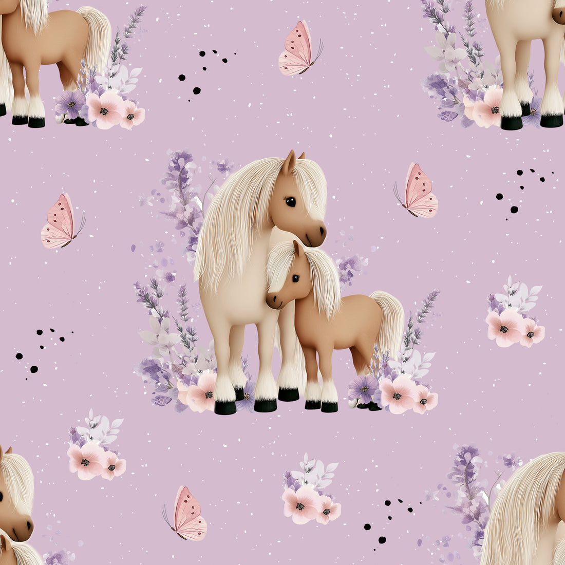 VORBESTELLUNG!! Flieder Horse Family Allover Bio Jersey *Horse Love 2026 Serie* - Staghorn Eigenproduktion