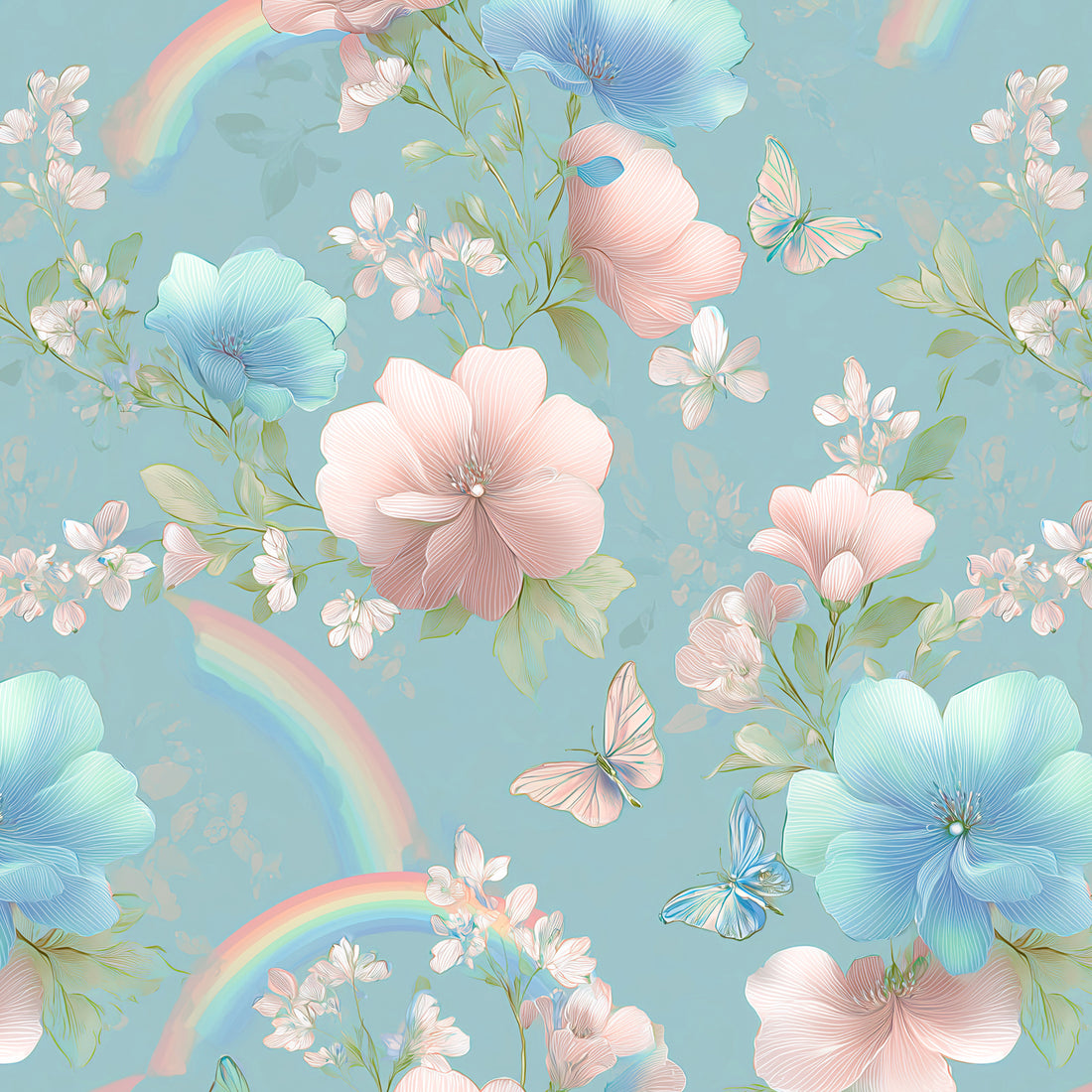 *Rainbow Florals Bleu* Bio Jersey *Spring Fling Serie* Staghorn Eigenproduktion