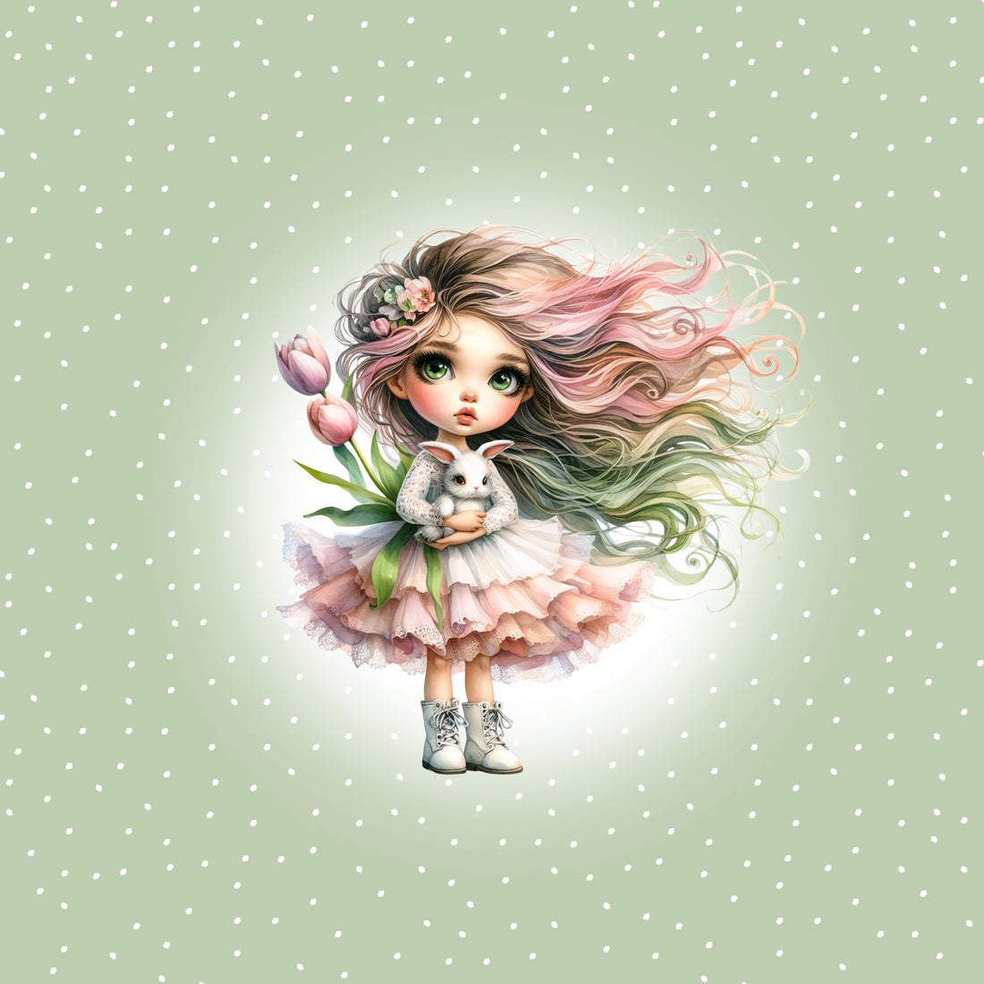 Sonderpreis 70cm!! Spring Girl Zartes Grün Panel Rose Bio Jersey *Spring Fling Serie* Staghorn Eigenproduktion