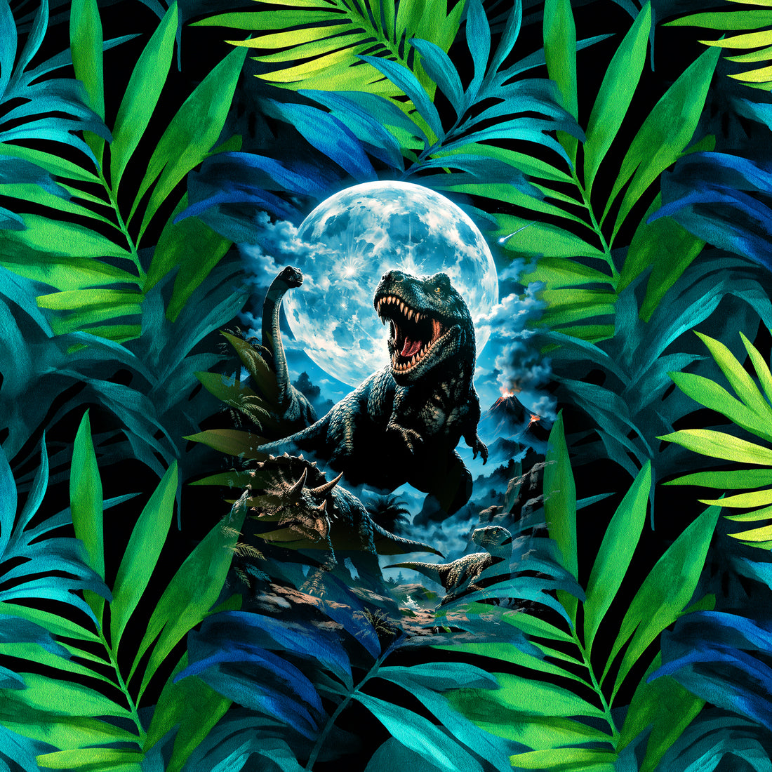 VORBESTELLUNG!! 70cm!! Dinosaur World Panel Bio Jersey *Dragon Green Serie* - Staghorn Eigenproduktion