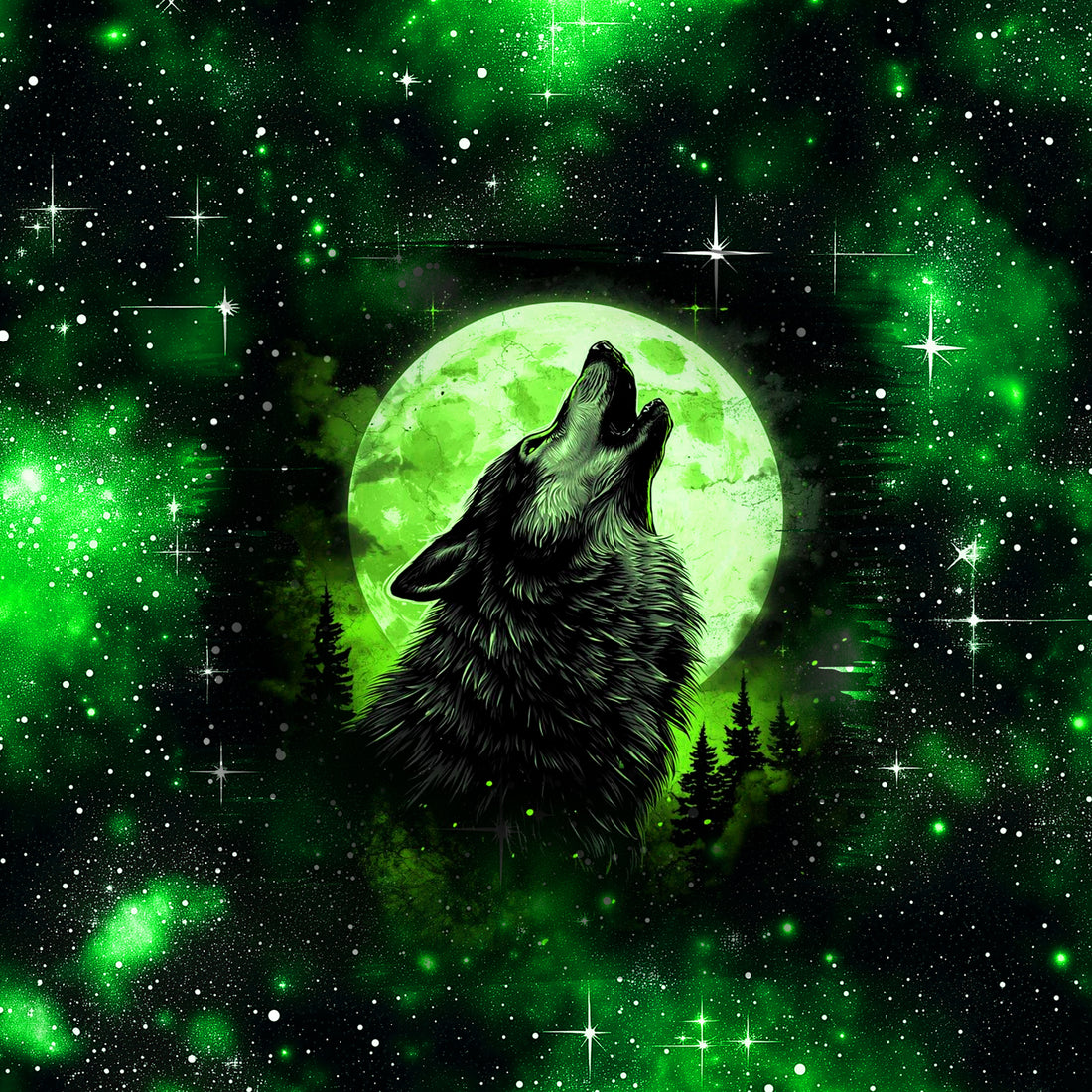 70cm!! Moon Wolf Panel Bio Jersey *Dragon Green Serie* - Staghorn Eigenproduktion