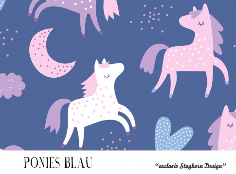 *Ponies Allover Blue* Bio Jersey *Pony Girls Serie Neu* Staghorn exklusiv Eigenprodukt