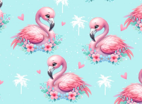 *Flamingos Allover Türkis* Bio Jersey *Tropical Dream Serie* 