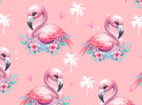 *Flamingos Allover Apricot* Bio Jersey *Tropical Dream Serie* 